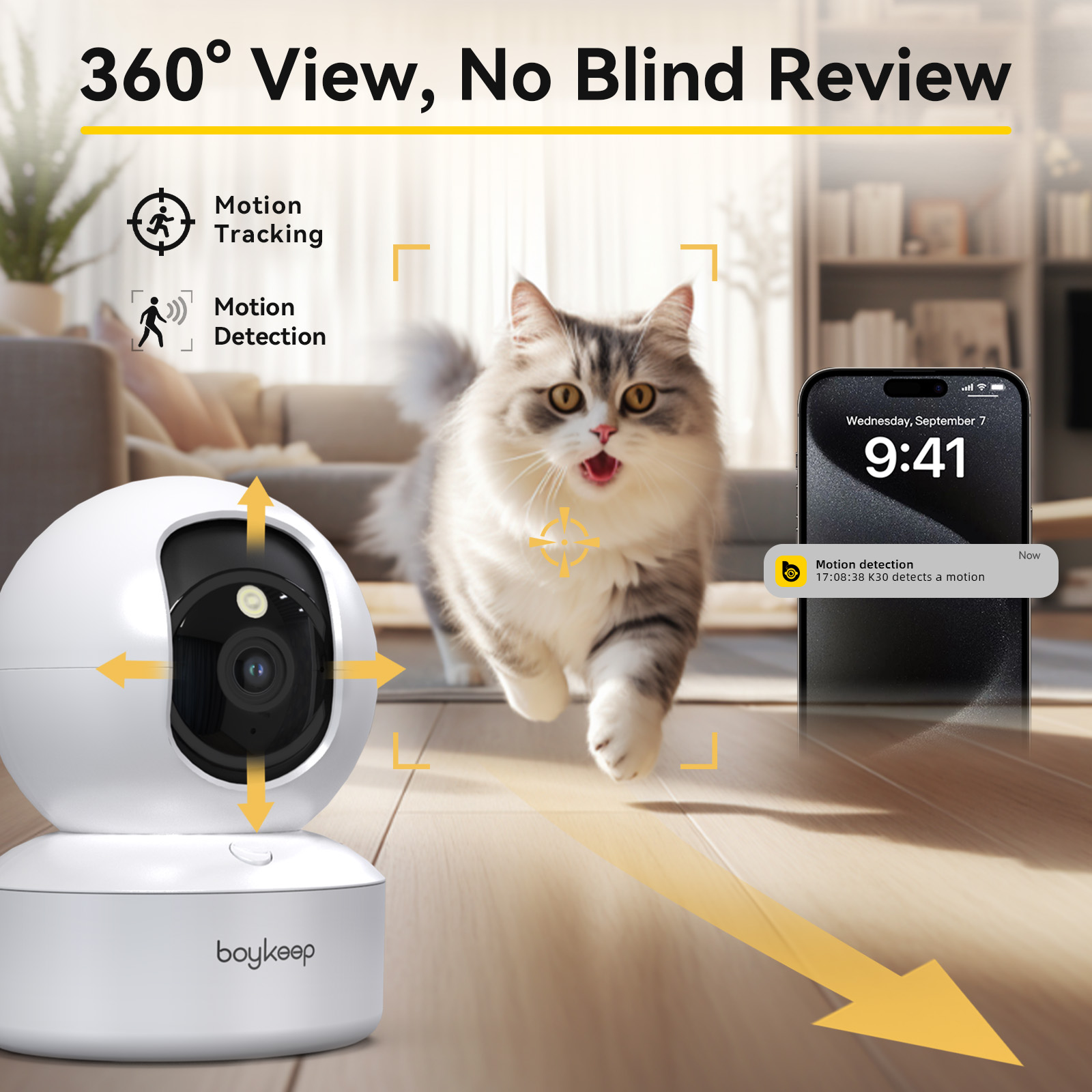 Eufy Camera E220 - Boykeep 2K ペット犬用カメラ、電話アプリ付き、5G/2.4GHz WiFi 屋内セキュリティベビーカメラ、360 °