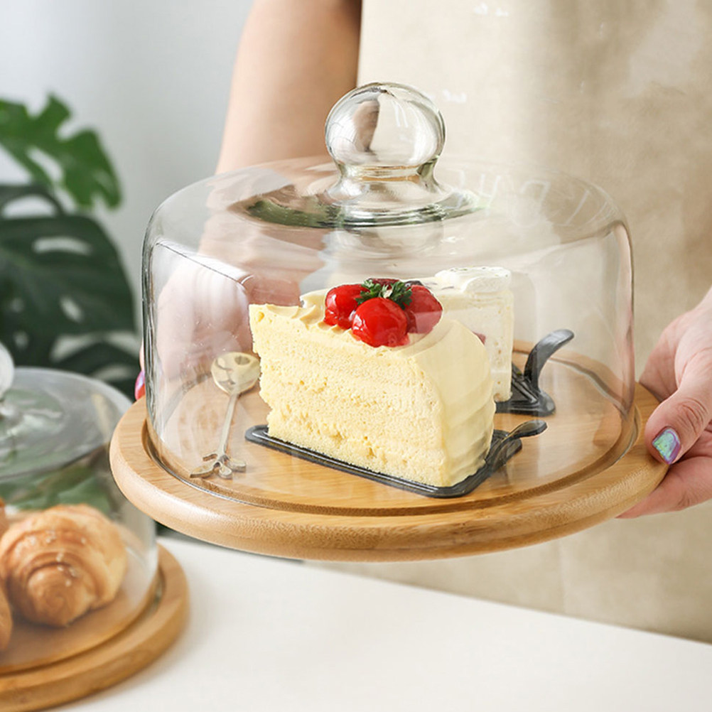 Plastic Dome Clear - 18cmガラス製ケーキドームカバー、透明な食品保護蓋、デザートディスプレイ用ケーキスタンド、サービングプラッター、丸型チーズクローシュ