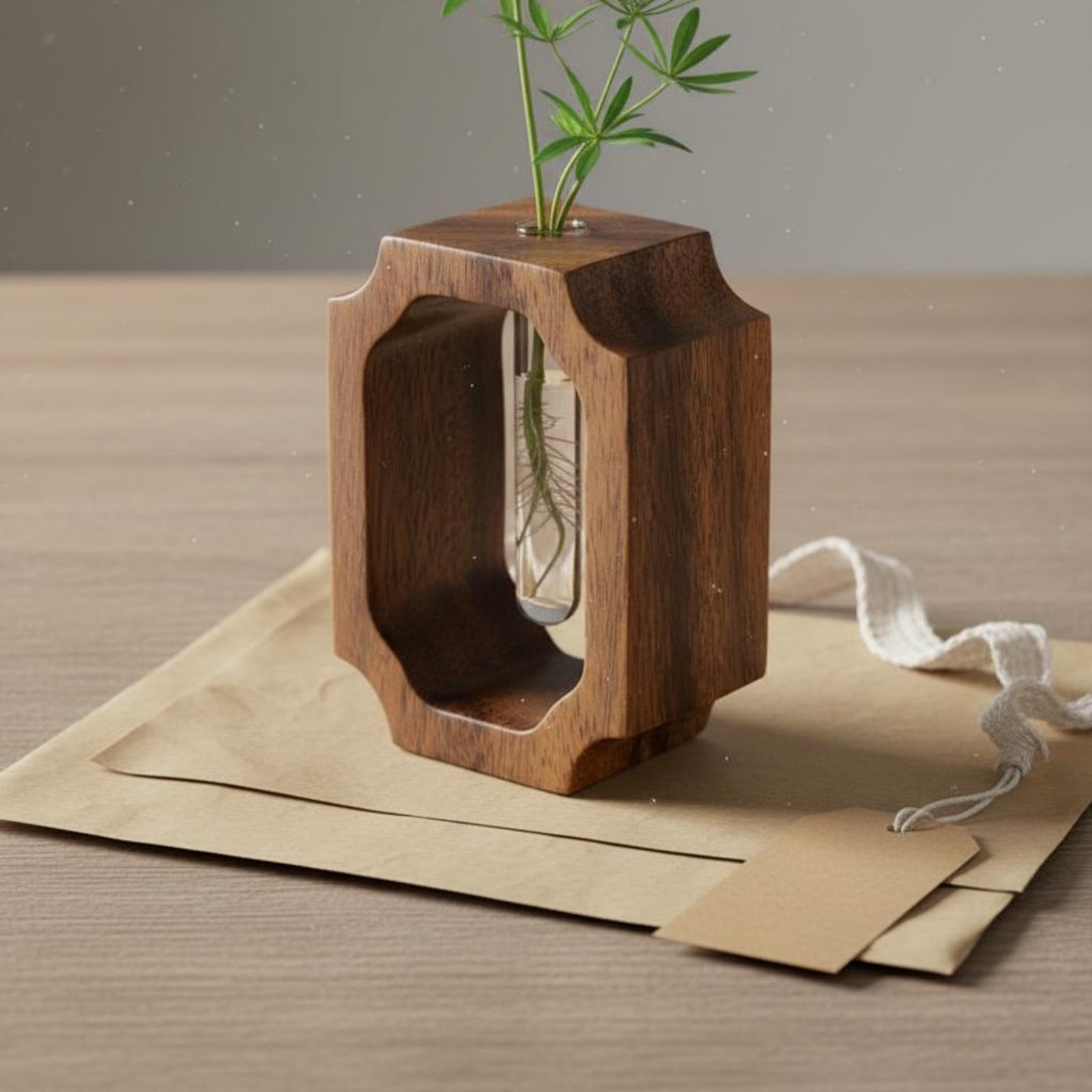 クルミ材の花瓶、お手入れ簡単、試験管型花瓶、水耕栽培用フラワ - Propagation Station Vase のレビューと価格